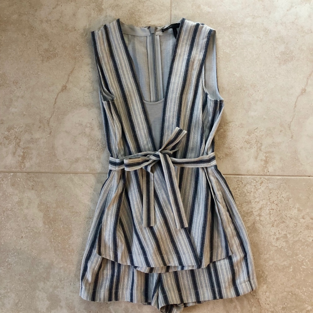 BCBG MaxAzria Lexxi Belted Striped Romper